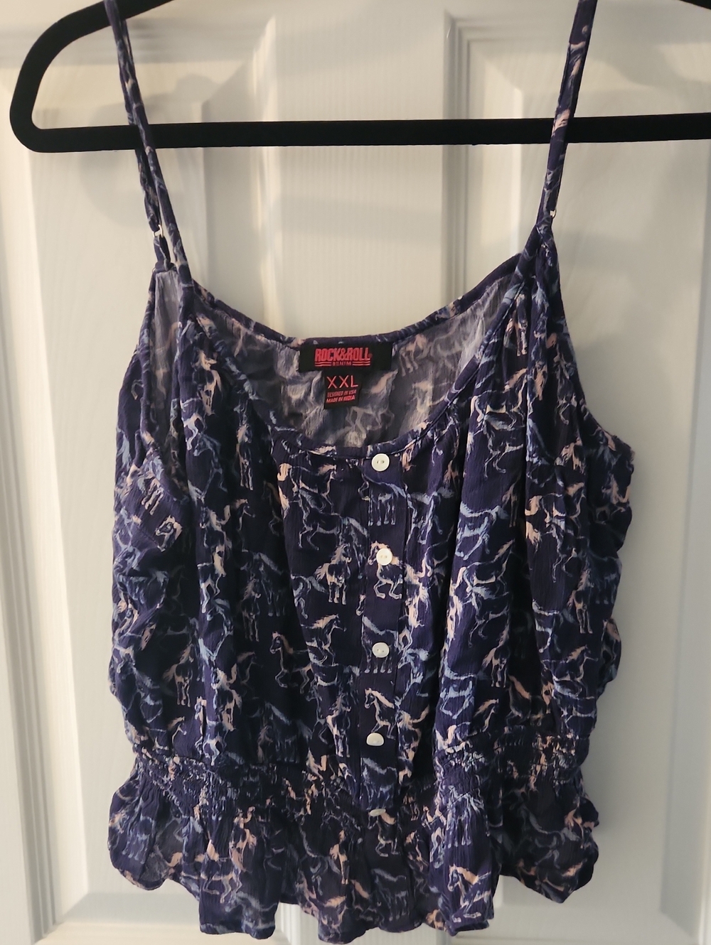 Rock & Roll Bliss Navy Printed Tank Top - XXL